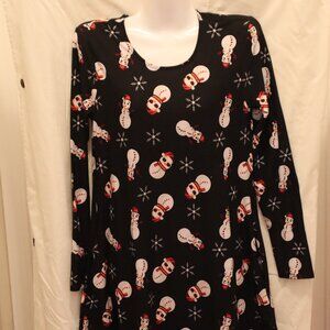 NWT Riley & James Black Snowman Design Long Sleeve Dress size Medium Festive